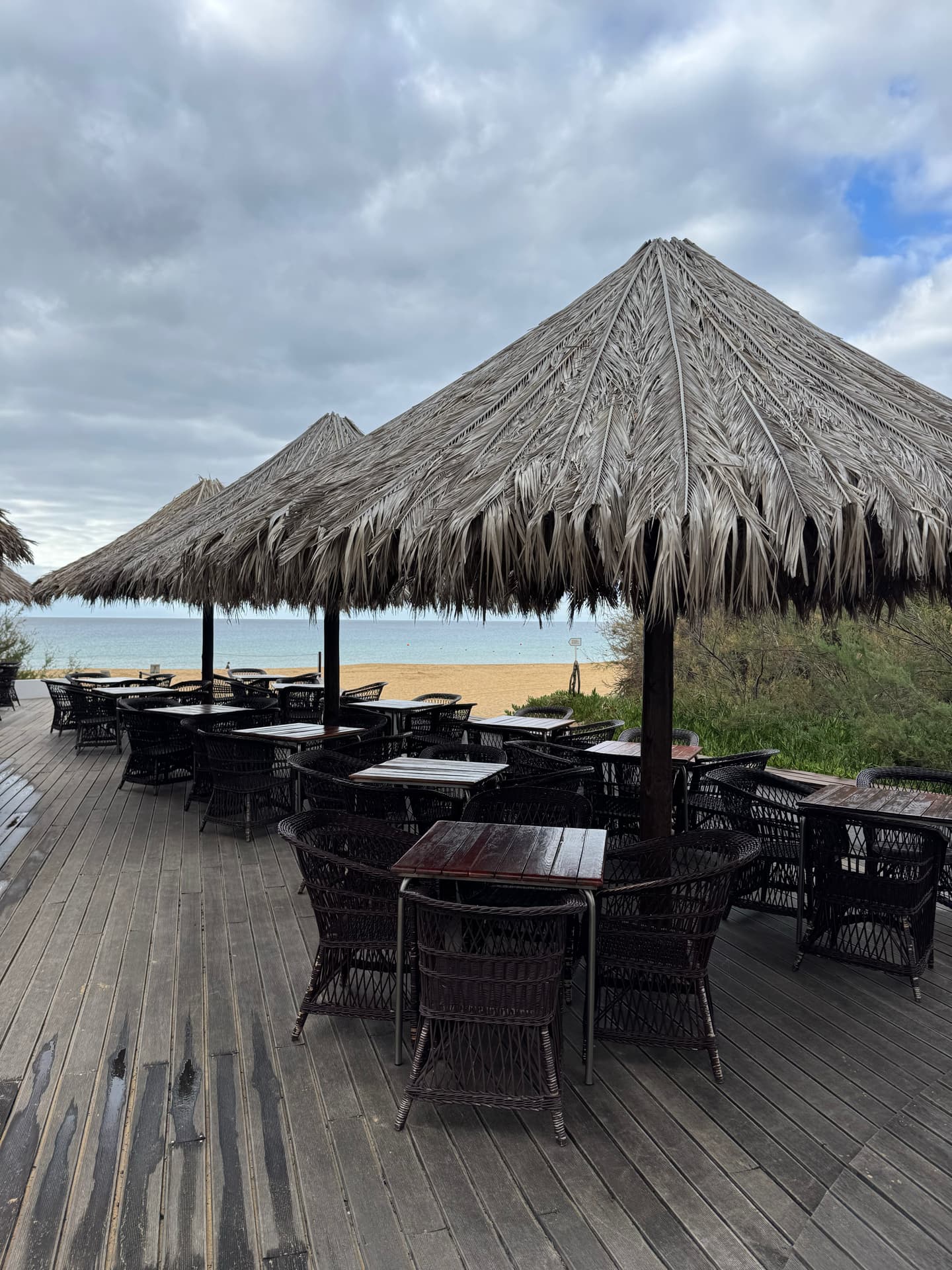 The Hotel beach bar, overlooking the sandy beach, empty on our last morning.