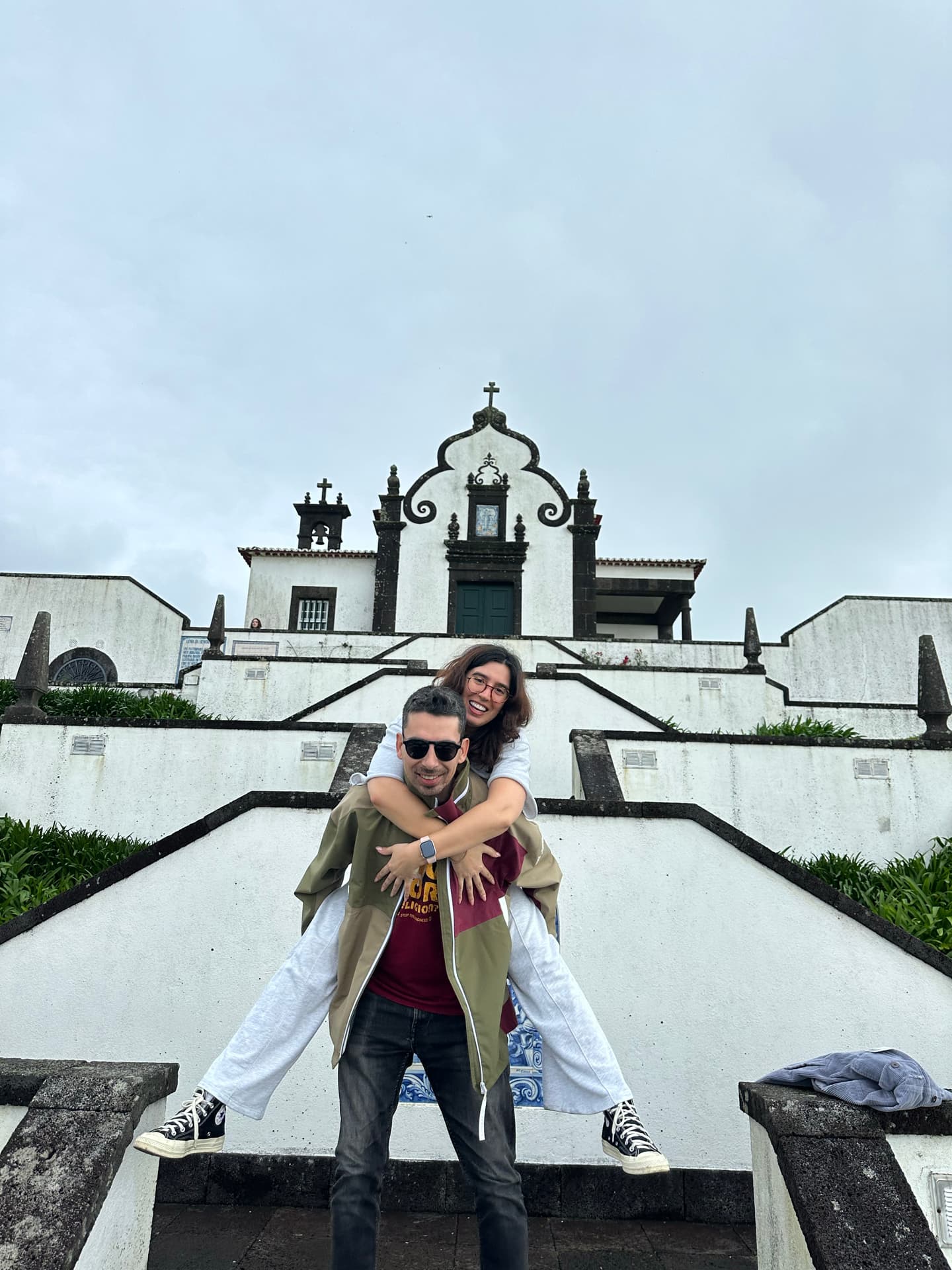 Enjoying a fun moment in the famous Chapel of Nossa Senhora da Paz, in Azores São Miguel.